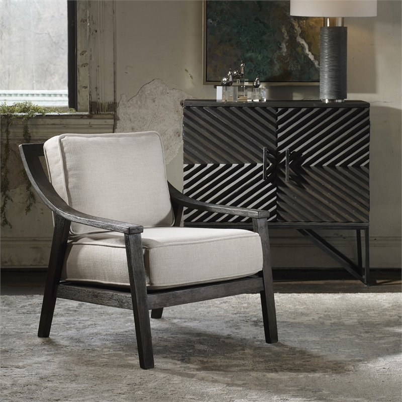 Uttermost Lyle Coastal Wood and Fabric Accent Chair in Walnut and Beige