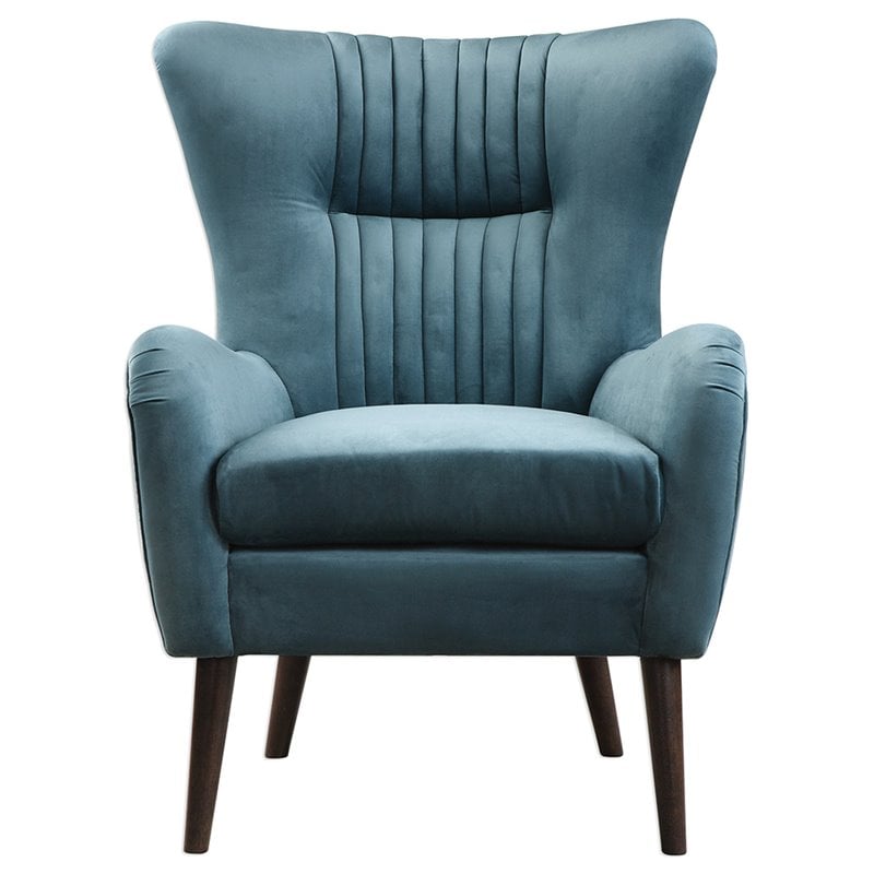 Uttermost Dax Wood and Fabric Accent Chair in Teal Blue and Black