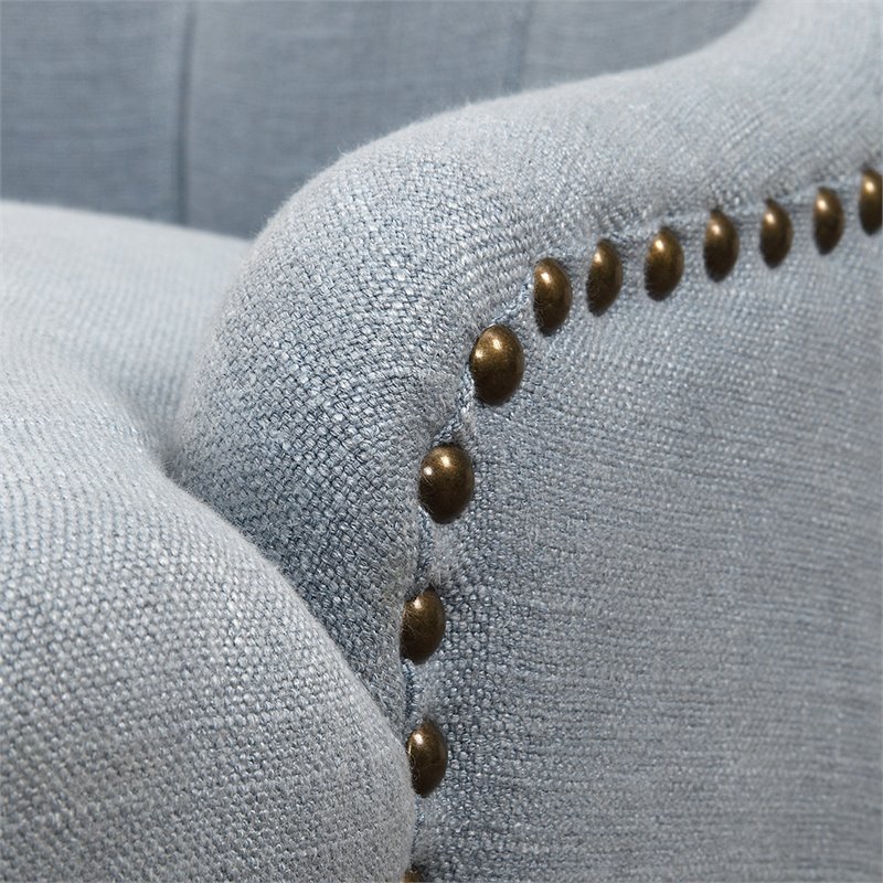 Uttermost Rioni Wood and Fabric Tufted Accent Chair in Slate Blue/Bronze