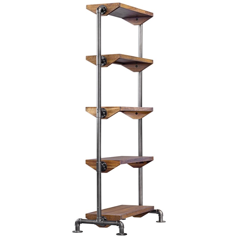 Uttermost Rhordyn 4-Shelf Wood and Metal Bookcase in Walnut and Gunmetal