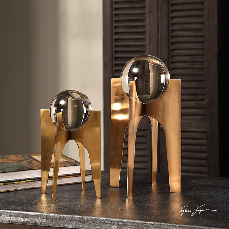 Uttermost Ellianna 2-Piece Crystal Stainless Steel Sphere Sculpture Set in Gold