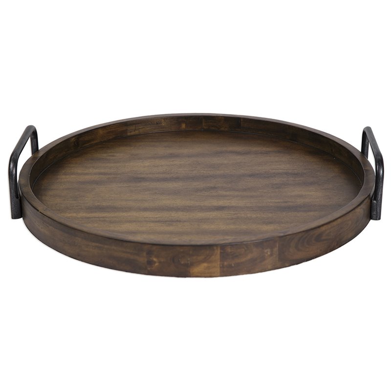 Uttermost Reine Coastal MDF Wood and Metal Serving Tray in Brown/Gray