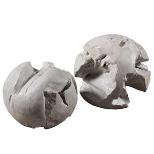 Uttermost Ermanno 2-Piece Teak Wood Ball Sculpture Set in Pale Gray