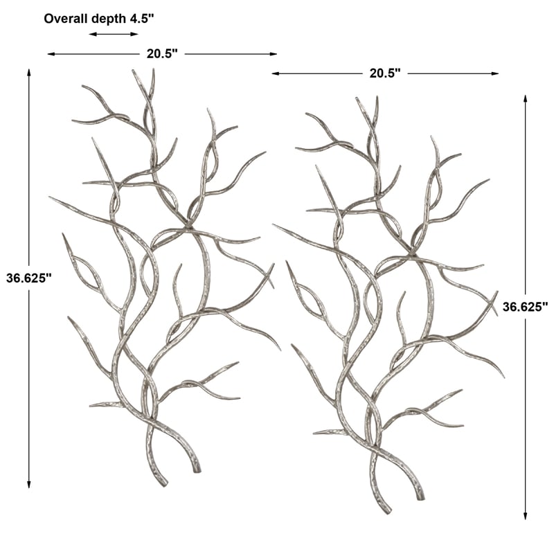 Uttermost Silver Branches Contemporary Iron Wall Art in Silver (Set of 2)