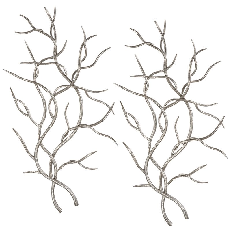 Uttermost Silver Branches Contemporary Iron Wall Art in Silver (Set of 2)