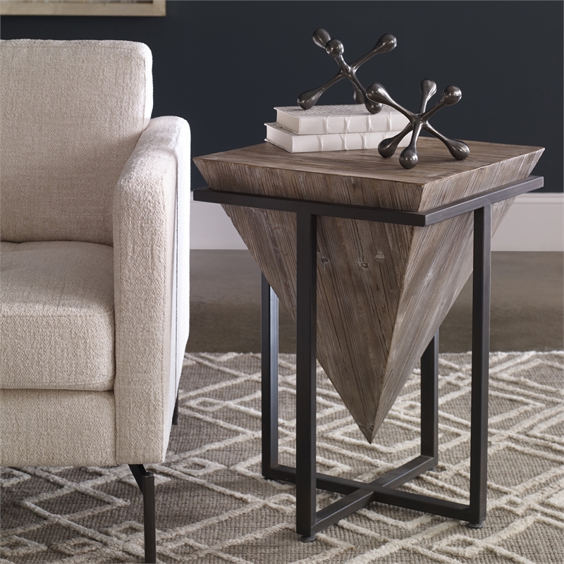 Uttermost Bertrand Iron and Wood Accent End Table in Gray Wash and Aged Black