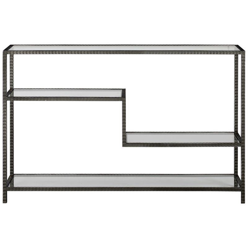 Uttermost Leo Iron and Glass Accent Console Table in Aged Gunmetal Gray