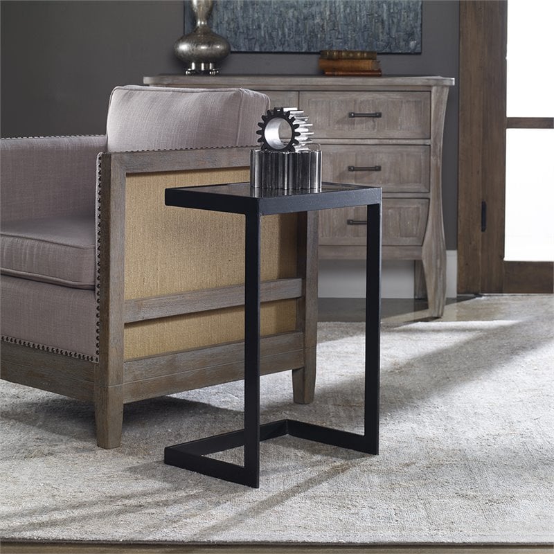 Uttermost Windell Cantilever Iron and Glass Top End Table in Black