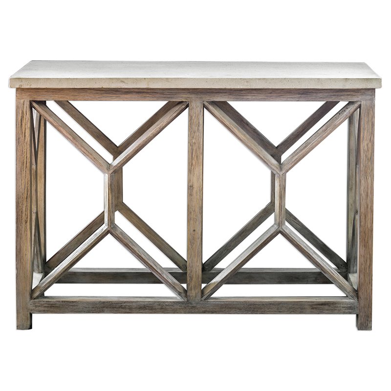 Uttermost Catali Wood and Stone Top Accent Console Table in Ivory and Oatmeal