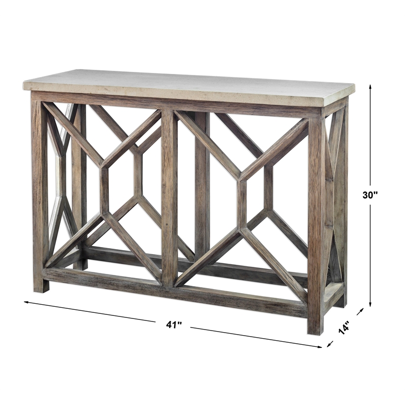 Uttermost Catali Wood and Stone Top Accent Console Table in Ivory and Oatmeal