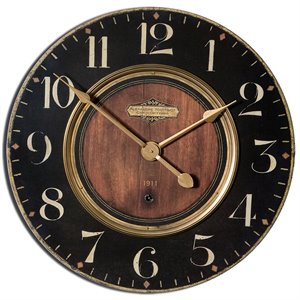 Uttermost Alexandre Martinot 23&quot Round MDF Wood Wall Clock in Black and Brass