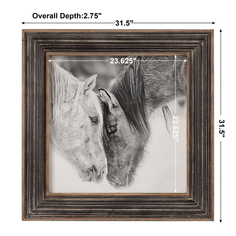 Uttermost Custom MDF Glass Iron and Paper Horses Print in Black and White