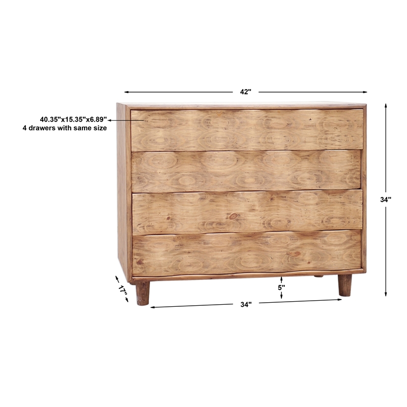 Uttermost Crawford 4-Drawer Coastal MDF Wood Accent Chest in Light Oak
