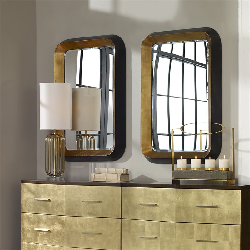 Uttermost Niva MDF Wood and Metal Decorative Mirror in Gold and Black