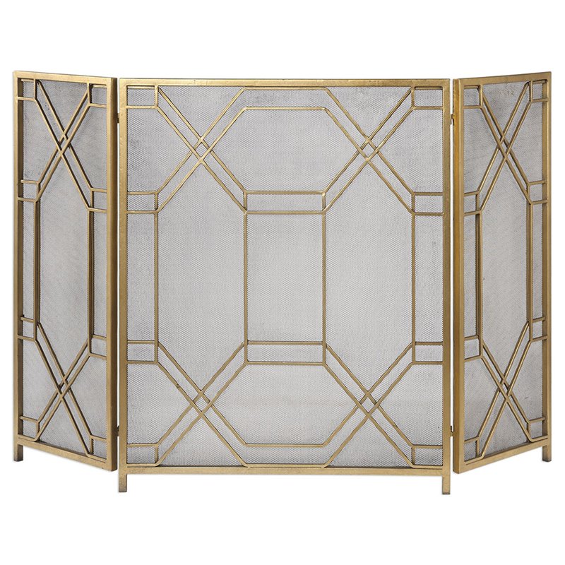 Uttermost Rosen Transitional Metal Fireplace Screen in Gold Finish