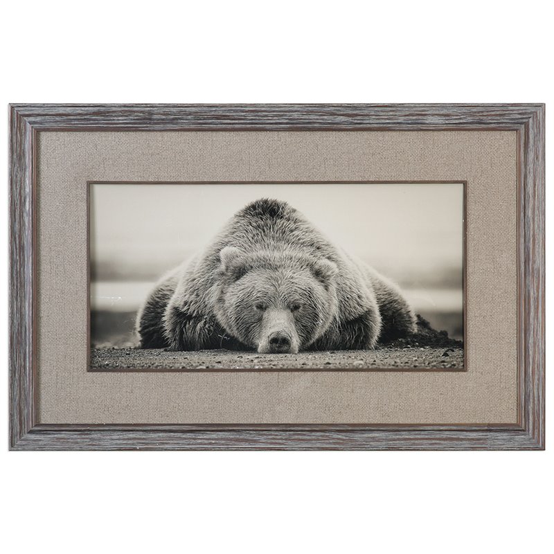 Uttermost Deep Sleep Traditional Wood and Glass Bear Print in Brown/White