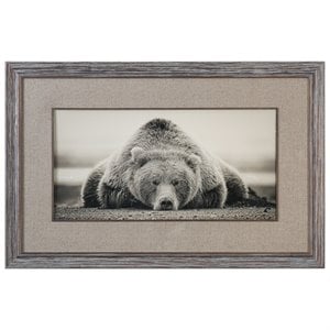 Uttermost Deep Sleep Traditional Wood and Glass Bear Print in Brown/White