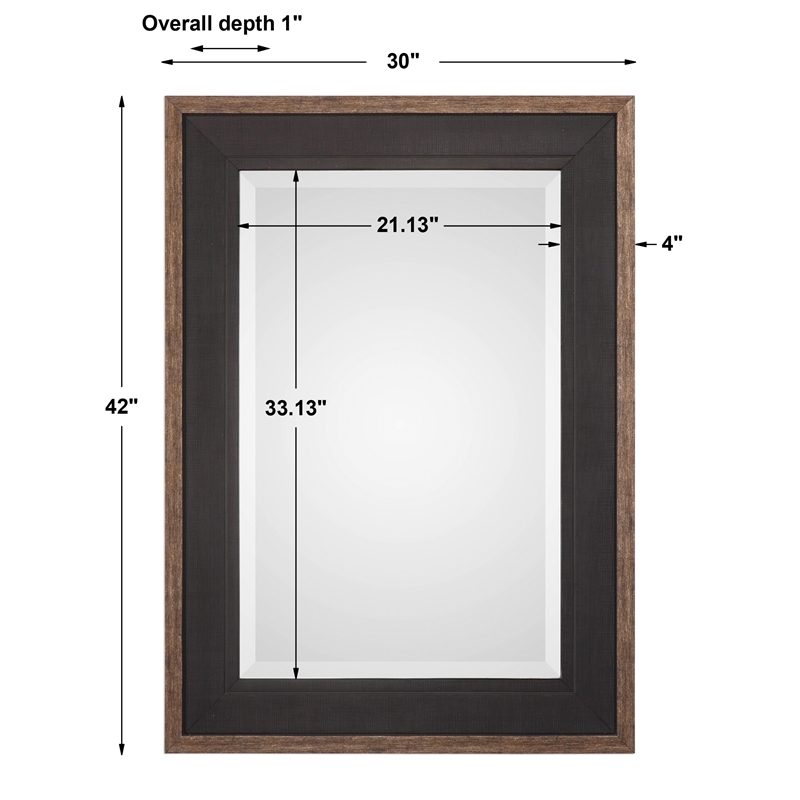 Uttermost Staveley Pine Wood and MDF Decorative Mirror in Rustic Black/Bronze