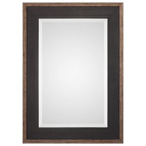 Uttermost Staveley Pine Wood and MDF Decorative Mirror in Rustic Black/Bronze