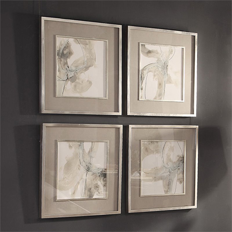 Uttermost Divination Wood Glass Paper Abstract Art in Gray/Off White (Set of 4)