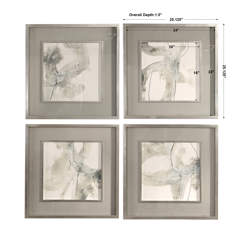 Uttermost Divination Wood Glass Paper Abstract Art in Gray/Off White (Set of 4)