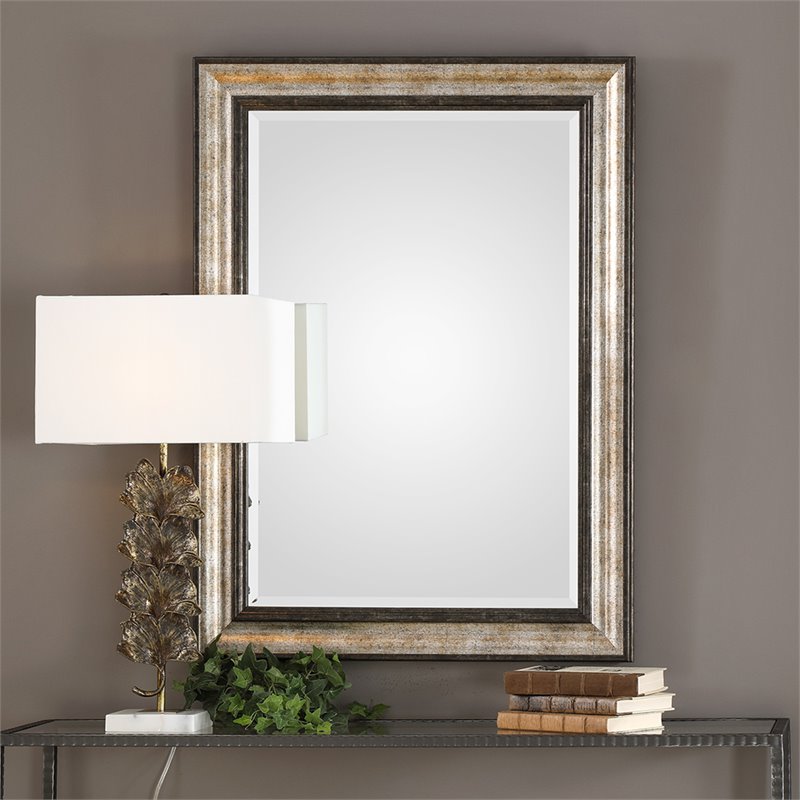 Uttermost Shefford Plastic and MDF Decorative Mirror in Antiqued Silver/Bronze