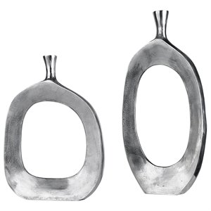 Uttermost Cierra 2-Piece Farmhouse Cast Aluminum Vase Set in Textured Nickel