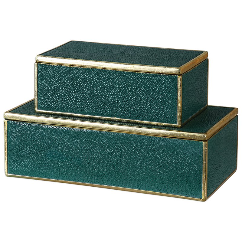 Uttermost Karis 2-Piece Transitional Polyresin Box Set in Emerald Green/Gold