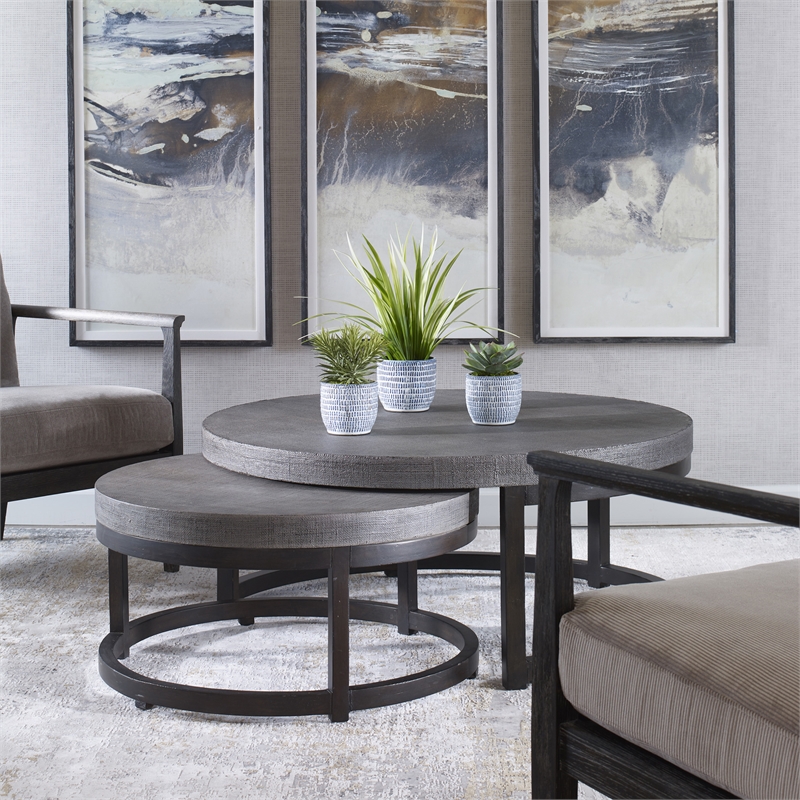 Uttermost Aiyara 2-Piece Coastal Wood Nesting Table Set in Gray and Black
