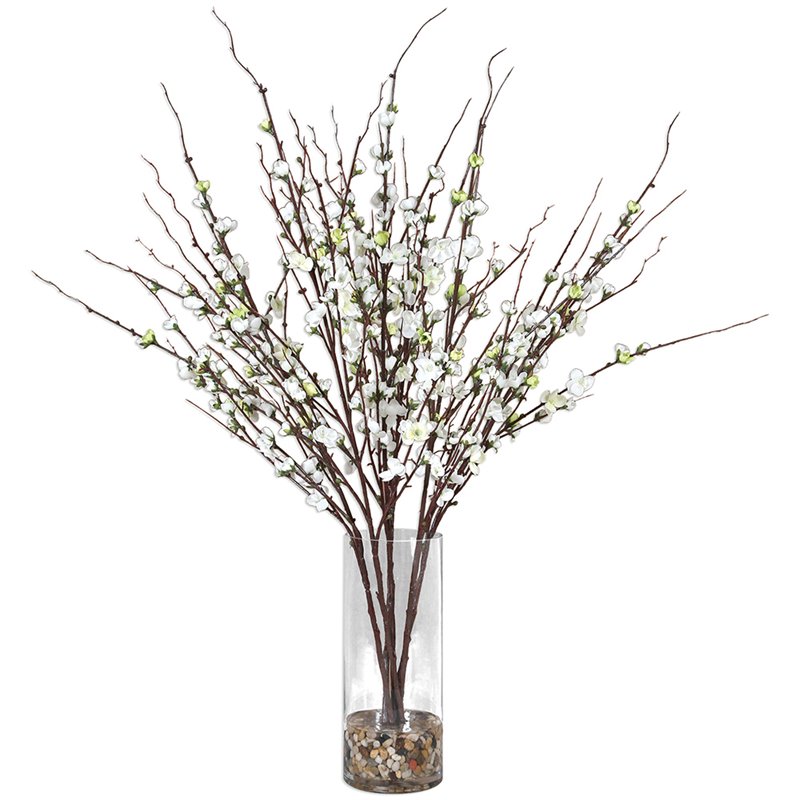 Uttermost Quince Blossom Silk Glass and Acrylic Centerpiece in Cream/Clear