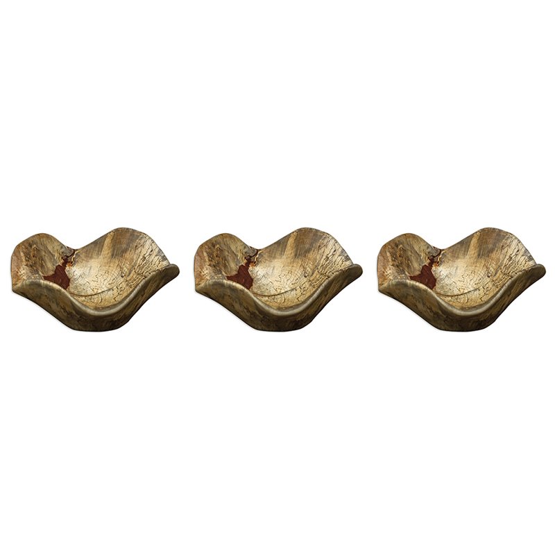 Uttermost Tamarine 3-Piece Coastal Wood Wall Sculpture Set in Natural and Gray