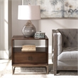 Uttermost Bexley 1-Drawer Contemporary Wood and Metal End Table in Walnut