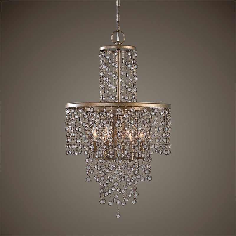 Uttermost Valka 6 Light Crystal Chandelier in Silver Swedish Iron