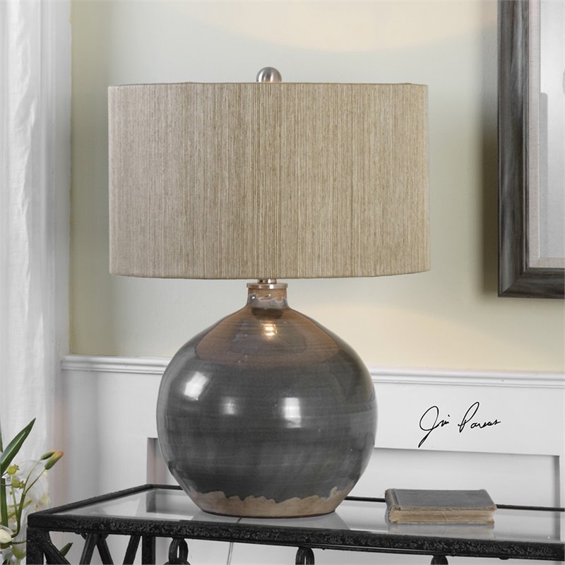 Uttermost Vardenis Steel and Ceramic Table Lamp in Charcoal and Brown