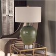 Uttermost Elva Steel Ceramic and Crystal Table Lamp in Emerald Green/Light Beige