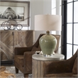 Uttermost Elva Steel Ceramic and Crystal Table Lamp in Emerald Green/Light Beige