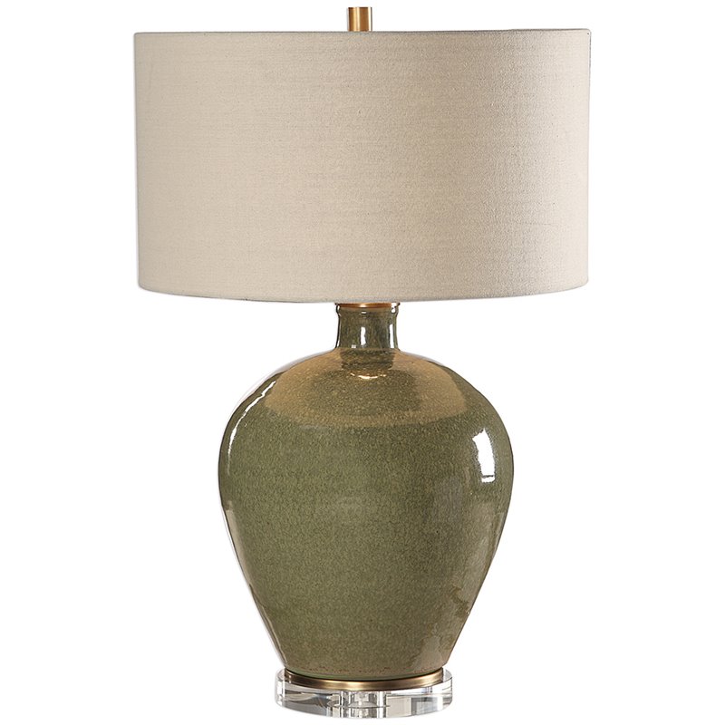 Uttermost Elva Steel Ceramic and Crystal Table Lamp in Emerald Green/Light Beige