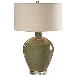 Uttermost Elva Steel Ceramic and Crystal Table Lamp in Emerald Green/Light Beige