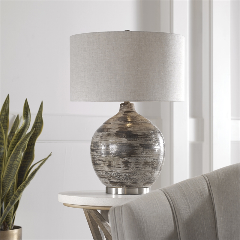 Uttermost Tamula Ceramic and Iron Table Lamp in Blue Gray/Nickel/Beige