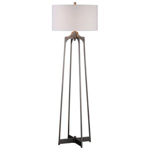 Uttermost Adrian Steel and Fabric Floor Lamp in Aged Gunmetal and White