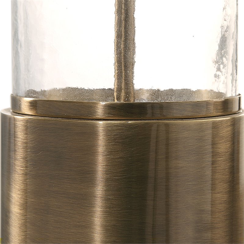 Uttermost Vaiga Steel Glass and Fabric Table Lamp in Antique Brass and White