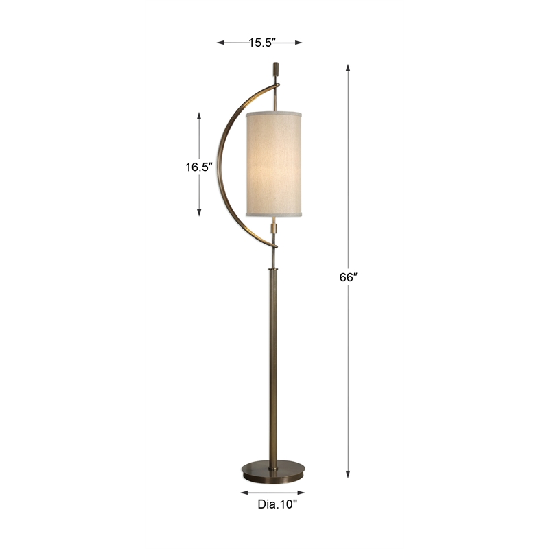 Uttermost Balaour Steel and Fabric Floor Lamp in Antique Brass and Light Beige
