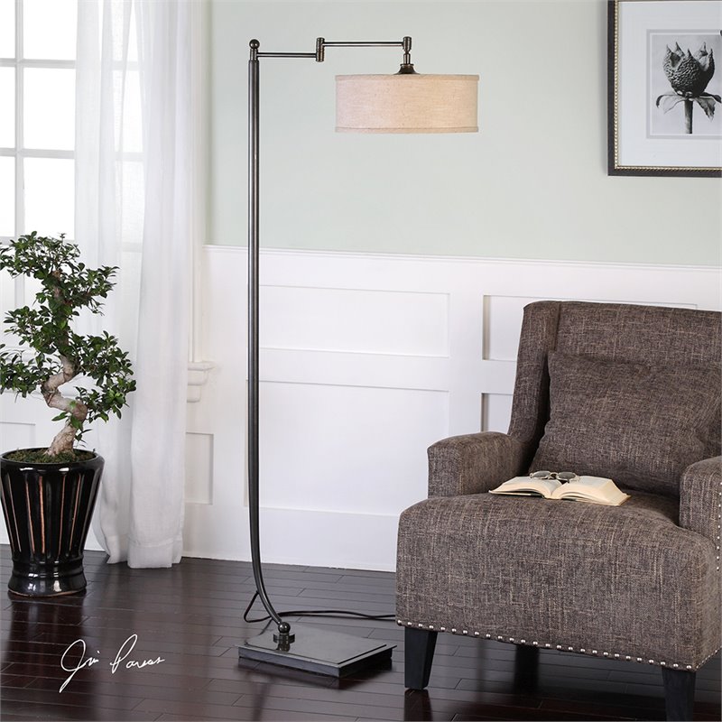Uttermost Lamine Iron and Fabric Floor Lamp in Dark Bronze and Beige