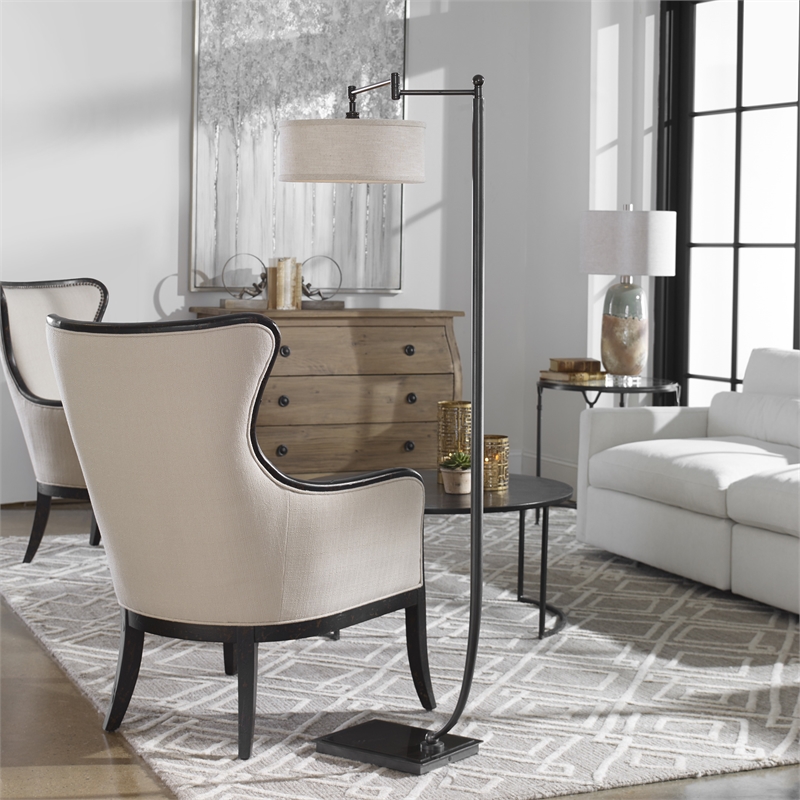 Uttermost Lamine Iron and Fabric Floor Lamp in Dark Bronze and Beige