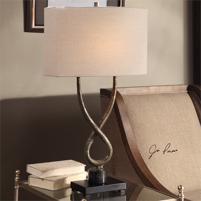 Uttermost Talema Steel and Marble Table Lamp in Aged Silver and Light Beige
