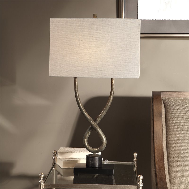 Uttermost Talema Steel and Marble Table Lamp in Aged Silver and Light Beige