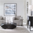 Uttermost Calogero Iron Fabric Arc Floor Lamp in Dark Bronze and Light Beige