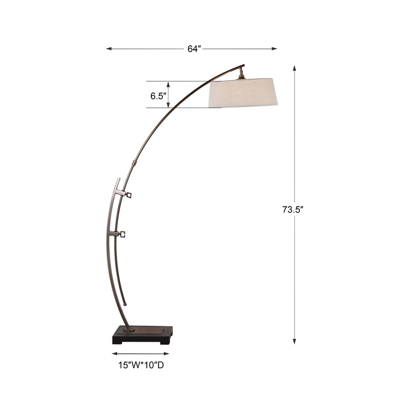 Uttermost Calogero Iron Fabric Arc Floor Lamp in Dark Bronze and Light Beige