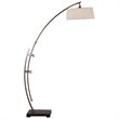 Uttermost Calogero Iron Fabric Arc Floor Lamp in Dark Bronze and Light Beige
