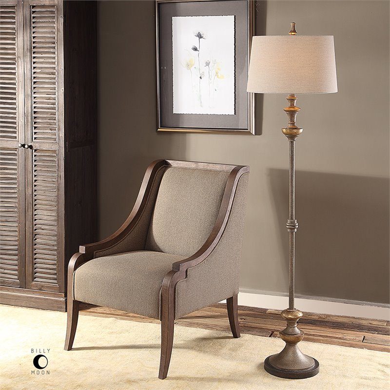 Uttermost Vetralla Steel Resin and Fabric Floor Lamp in Silver and Bronze